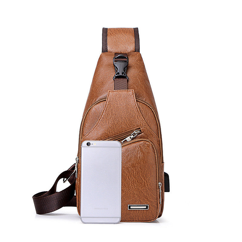 Men’s USB Charging Chest Bag – PU Leather Sling Crossbody for Casual & Business Use