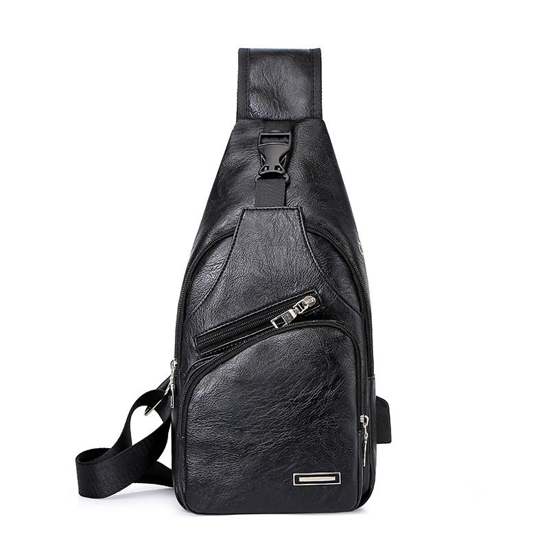 Men’s USB Charging Chest Bag – PU Leather Sling Crossbody for Casual & Business Use