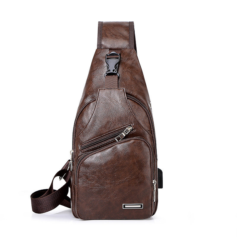 Men’s USB Charging Chest Bag – PU Leather Sling Crossbody for Casual & Business Use
