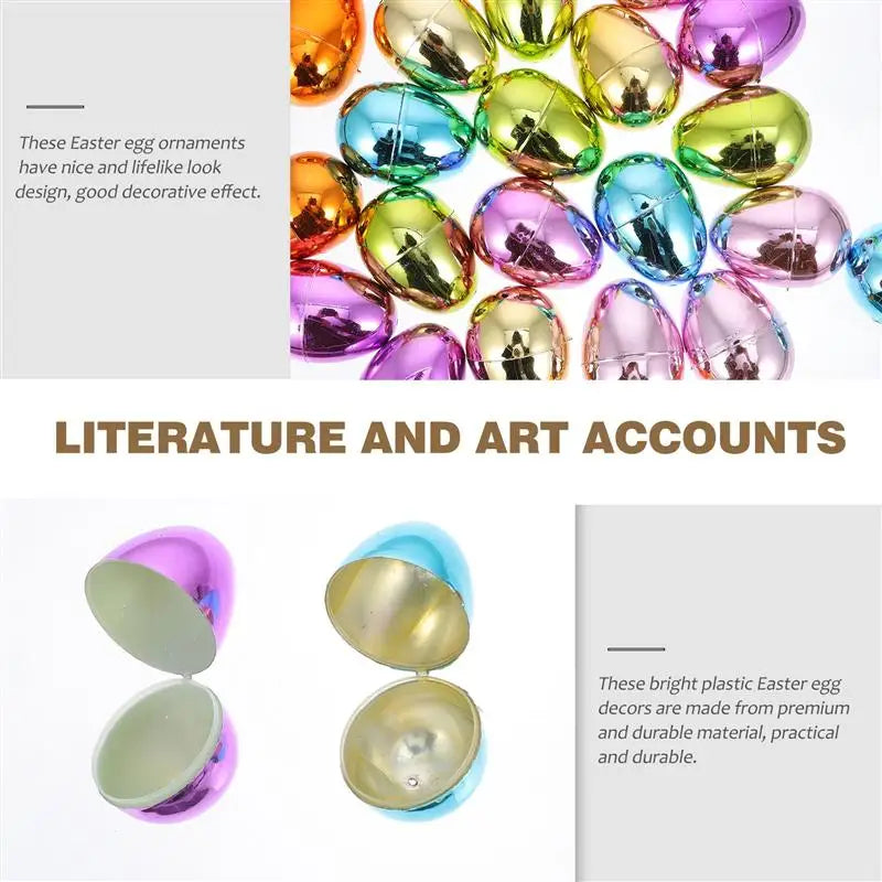 24pcs Bright Plating Empty Easter Egg Easter Eggs Happy Easter Decorations Eggs DIY Craft Plastic Fillable Easter Egg Ornament - Xilmart