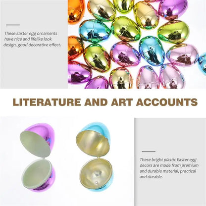 24pcs Bright Plating Empty Easter Egg Easter Eggs Happy Easter Decorations Eggs DIY Craft Plastic Fillable Easter Egg Ornament - Xilmart