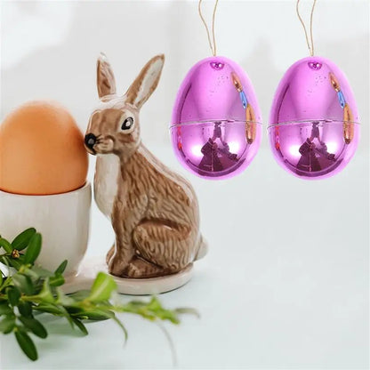 24pcs Bright Plating Empty Easter Egg Easter Eggs Happy Easter Decorations Eggs DIY Craft Plastic Fillable Easter Egg Ornament - Xilmart