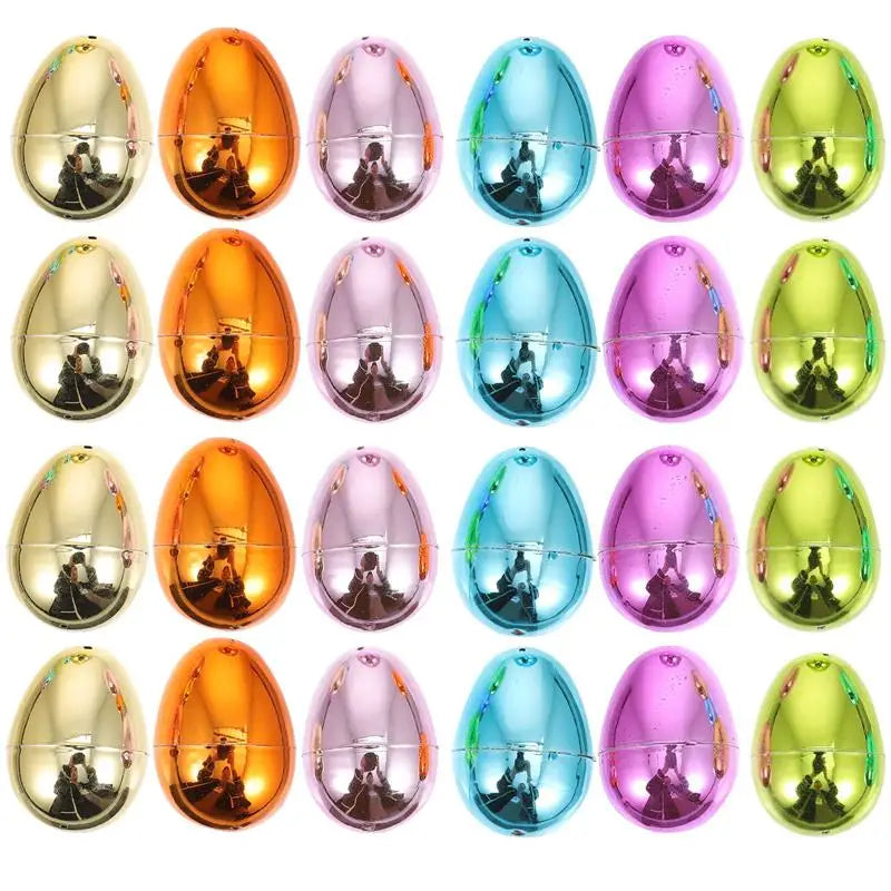 24pcs Bright Plating Empty Easter Egg Easter Eggs Happy Easter Decorations Eggs DIY Craft Plastic Fillable Easter Egg Ornament - Xilmart